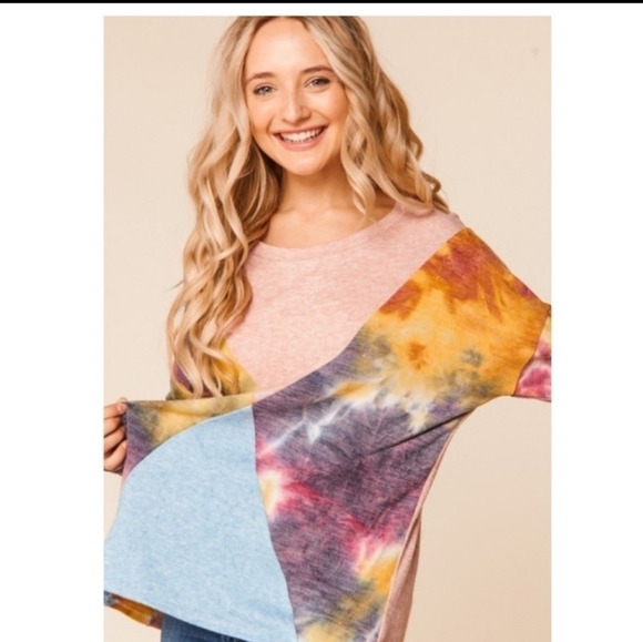 Two Tone Tie Dye Ashley Knit Lightweight Color Block Sweater - Picture 5 of 12